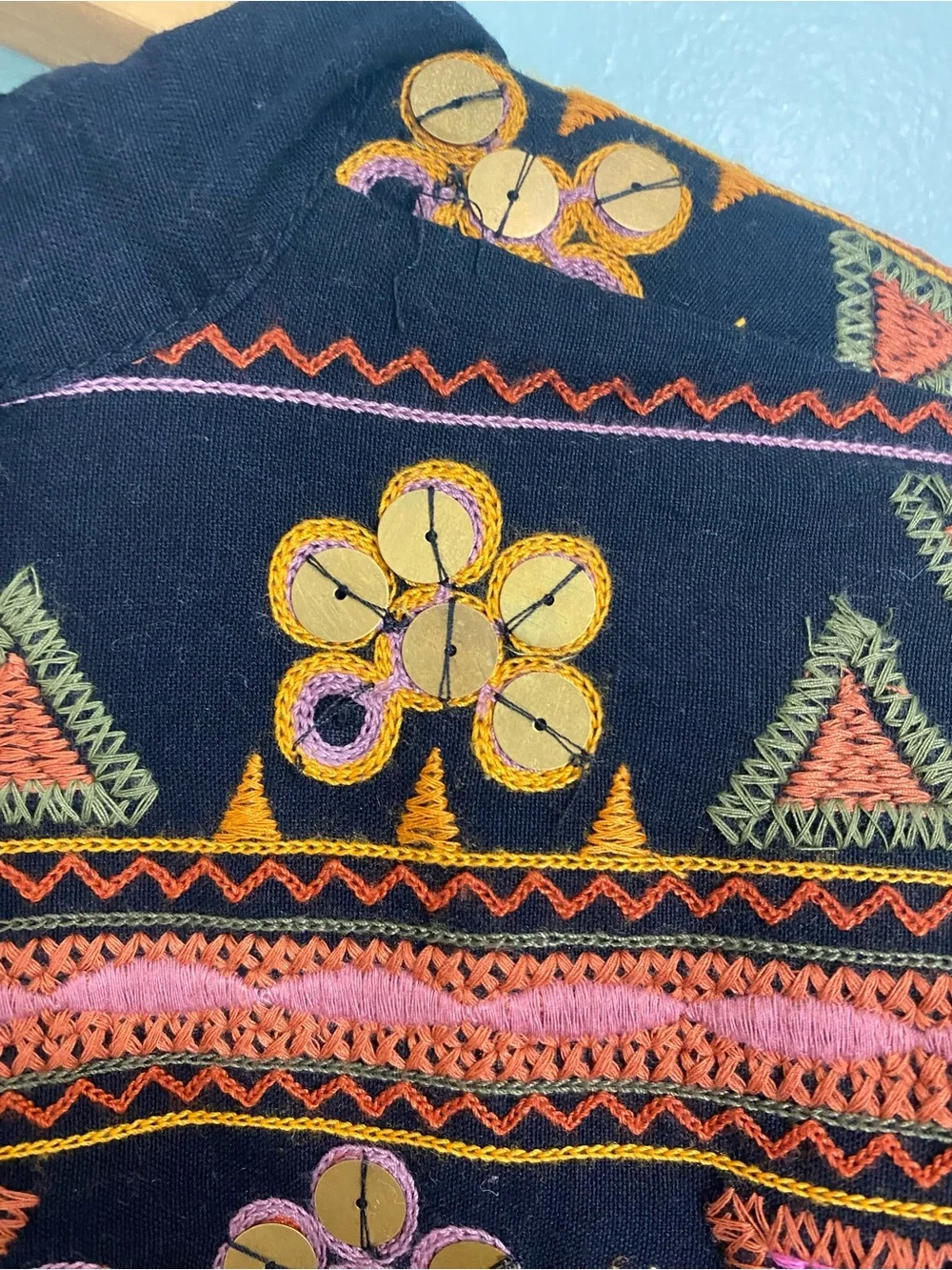 Free‎ People Savannah Bed Jacket Tribal Festival Embroidered XS Black